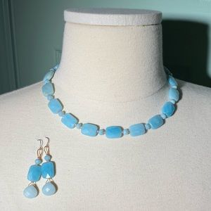 SOMETHING BLUE natural AMAZONITE honed matte cushion cut necklace and earrings